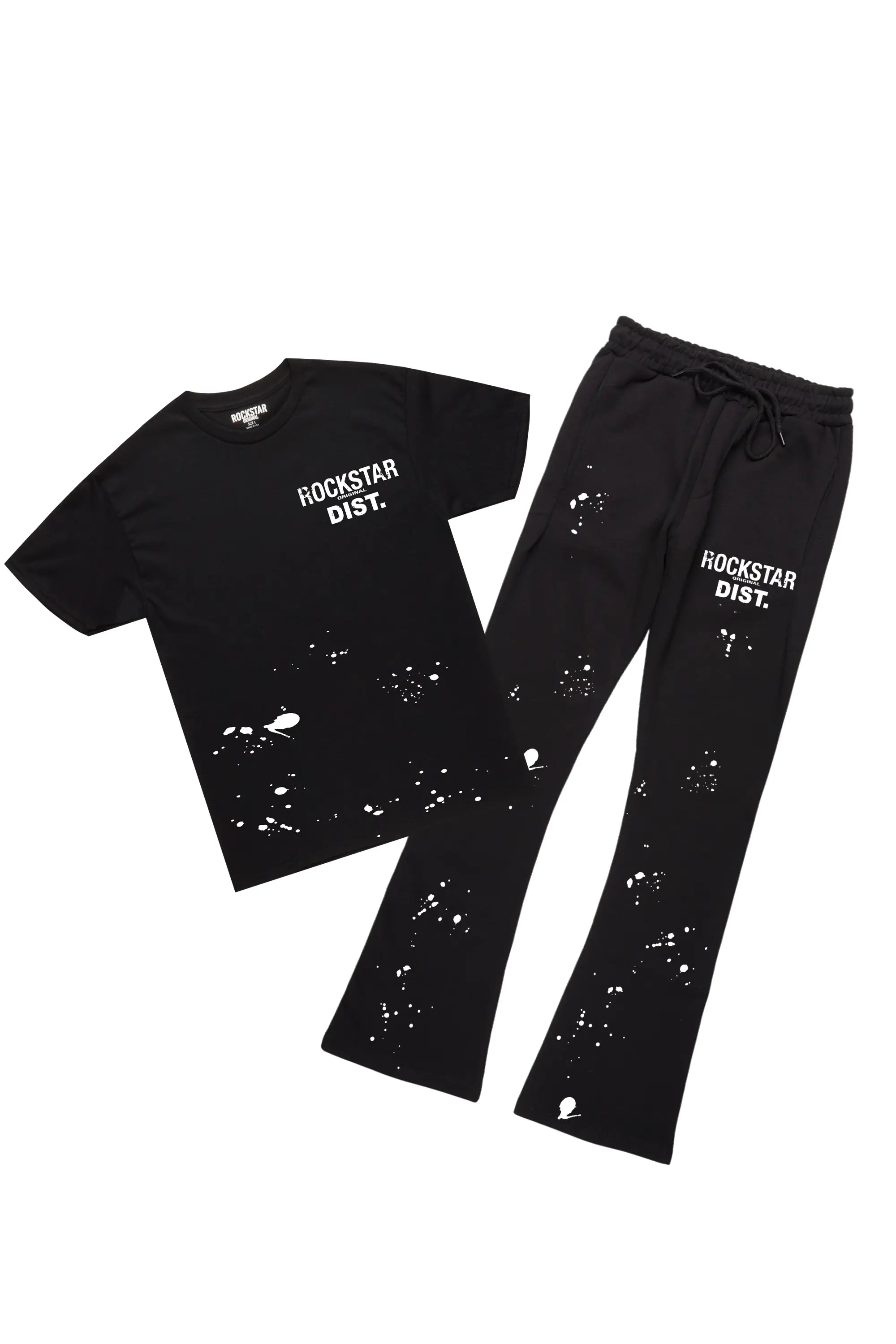 Raffer Black T-Shirt/Stacked Flare Pant Set