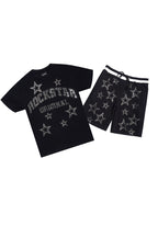 Nox Black Rhinestone T Shirt Short Set