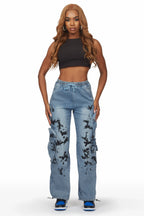 Kailynn Light Wash Painted Cargo Jean