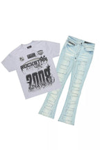 Amos Heather Grey Graphic T-Shirt/Stacked Flare Jean Bundle