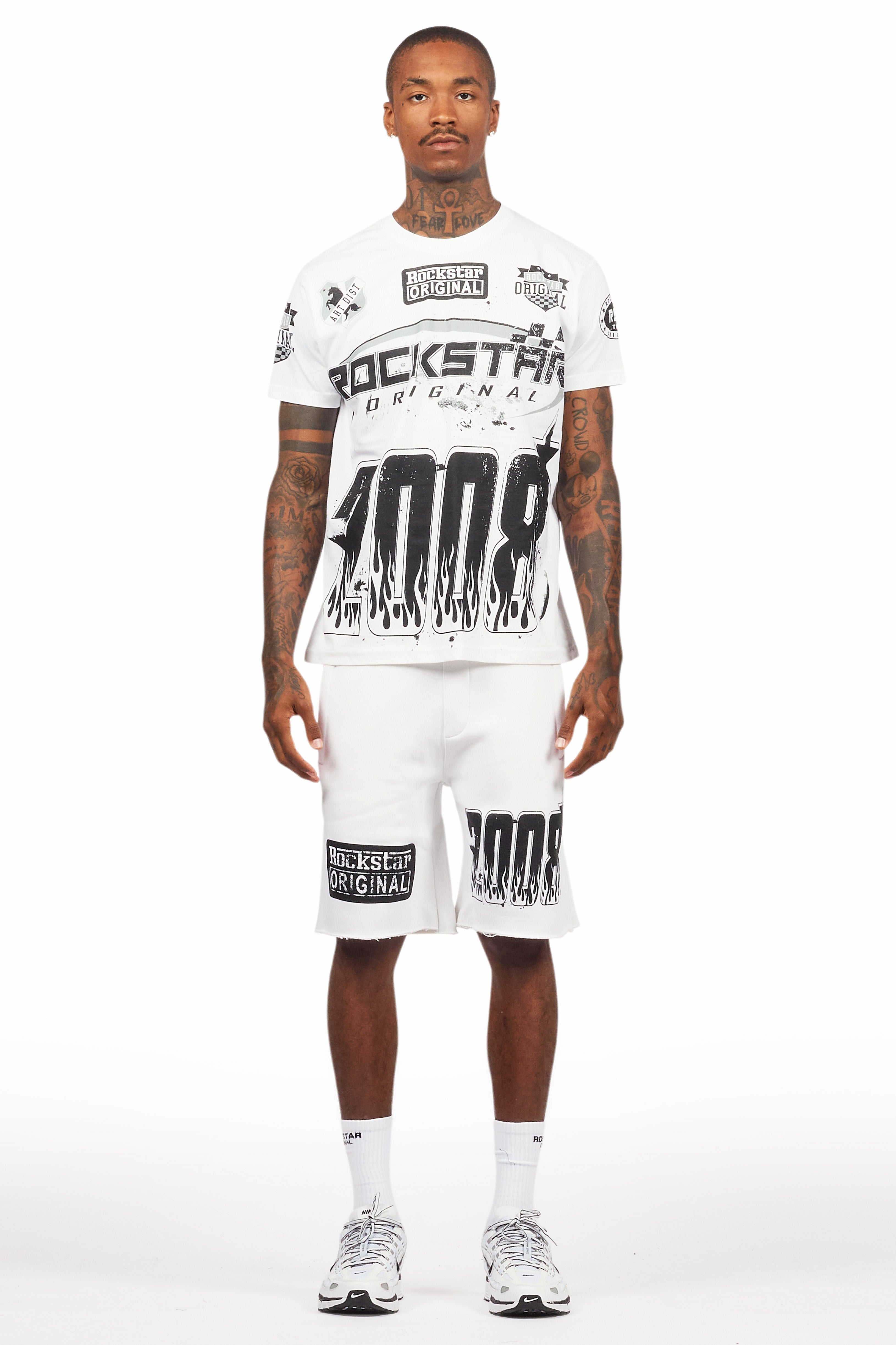 Amos White T-Shirt/Raw Edge Short Set