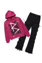 Maisha Black/Fuchsia Hoodie/Super Stacked Jean Set