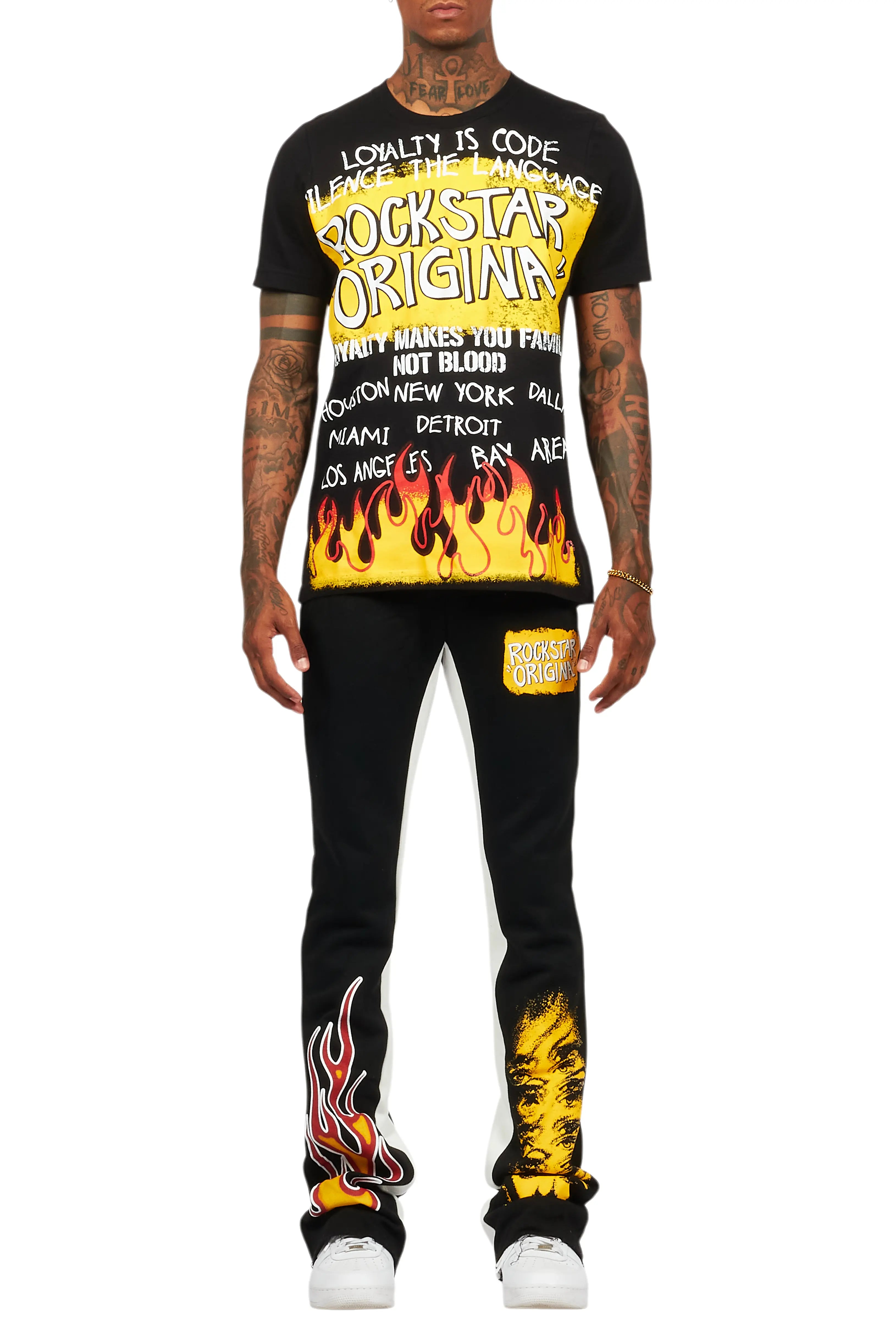 Beno Black T-Shirt/Baggy Stacked Pant Set