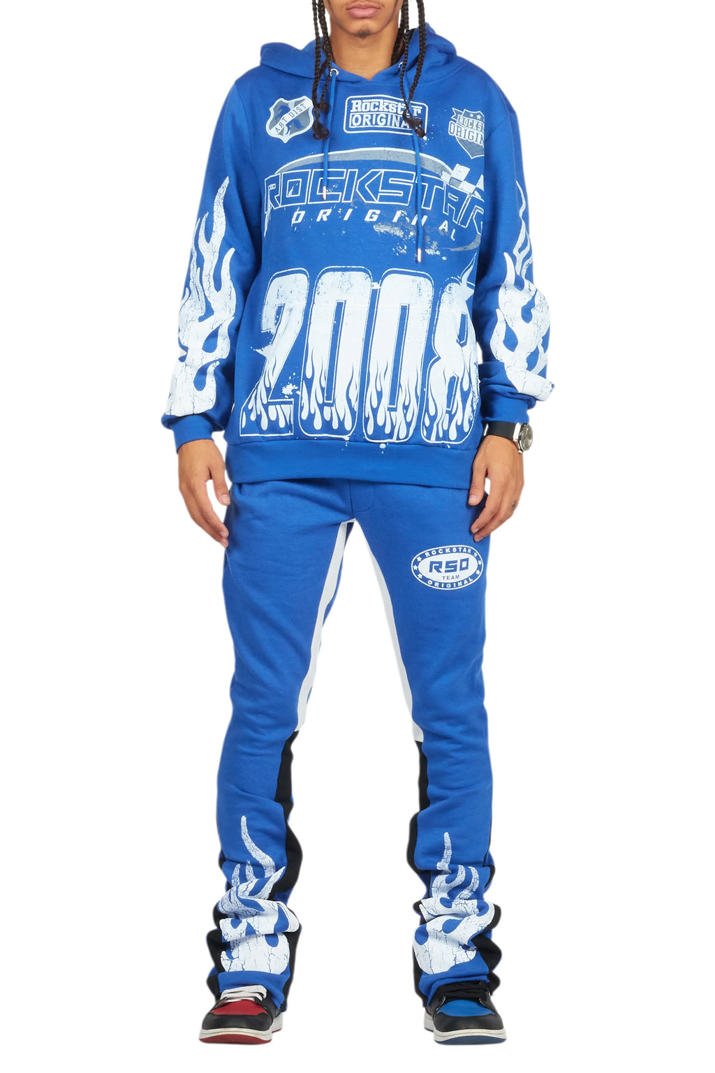 Amos Royal Blue Stacked Flare Hoodie Track Set