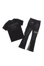 Boys Koen Black/Green T-Shirt/Stacked Flare Jean Set