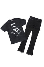 Schmear Vintage Black T-Shirt/Stacked Flare Jean Bundle