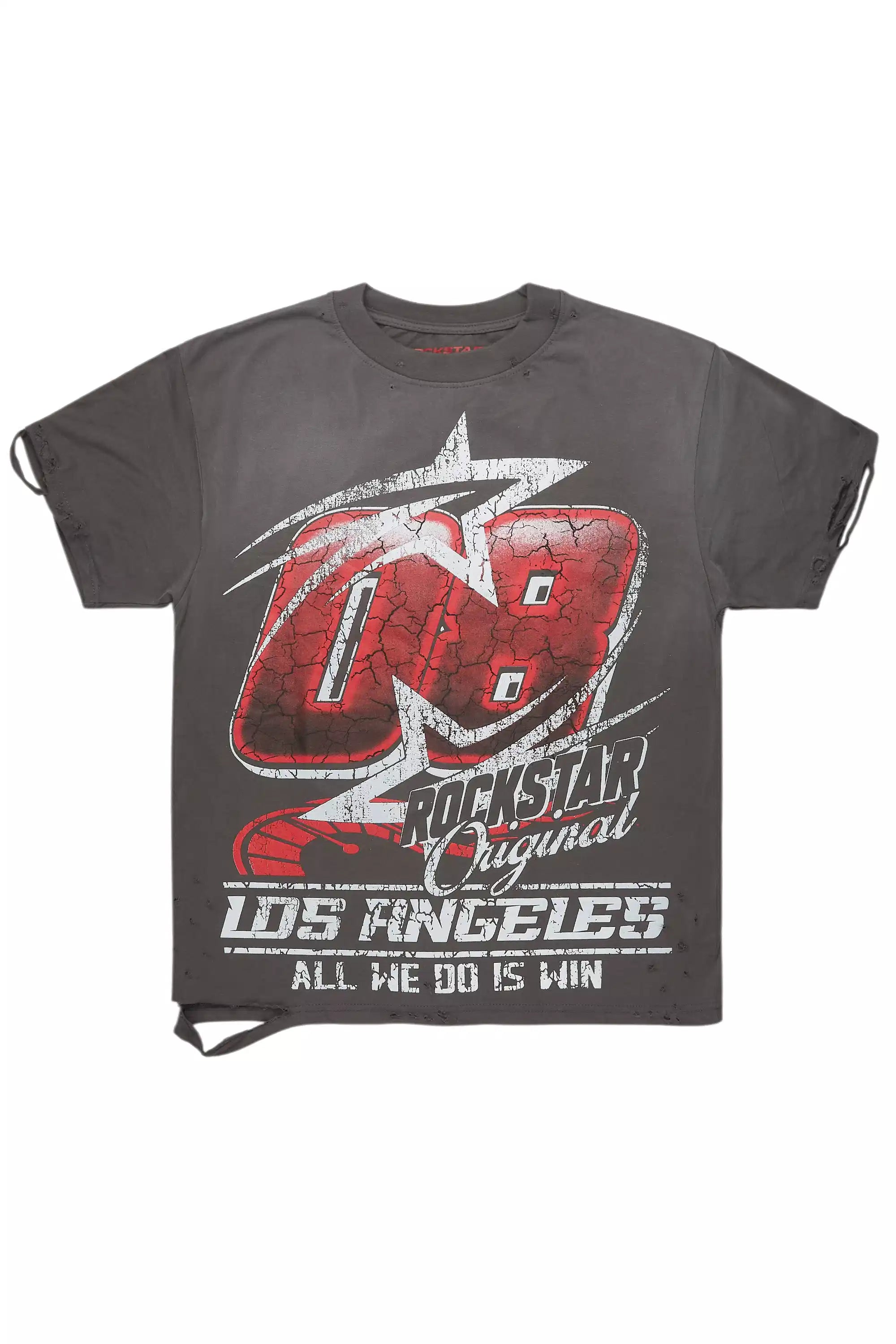 Kastell Vintage Grey Oversized Distressed Graphic T-Shirt