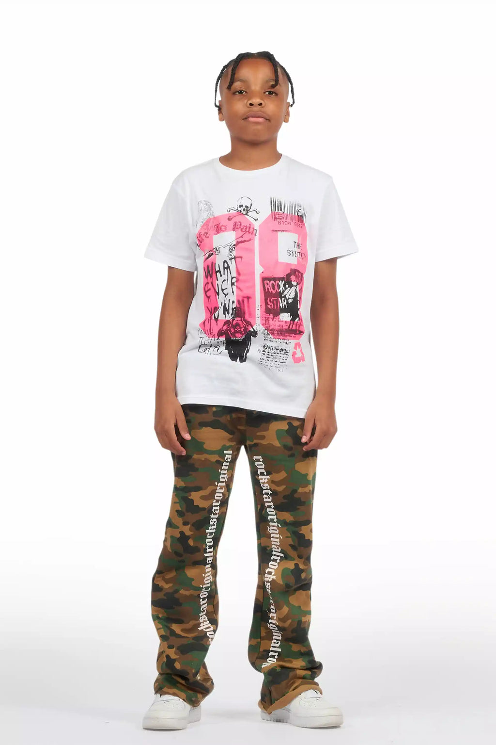Boys Callie Faded Camo Stacked Flare Pants