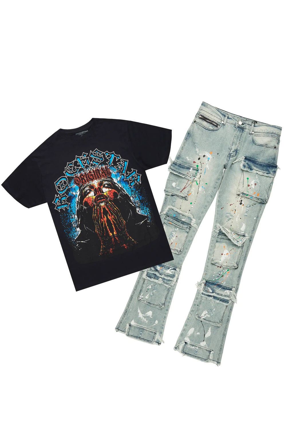 Dallan Black/Blue T-Shirt/Stacked Flare Jean Bundle