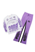 Amos Purple/White Long Sleeve T-Shirt/Stacked Baggy Pant Set