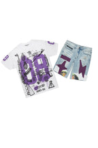 Nesta White/Purple T-Shirt/Denim Short Set