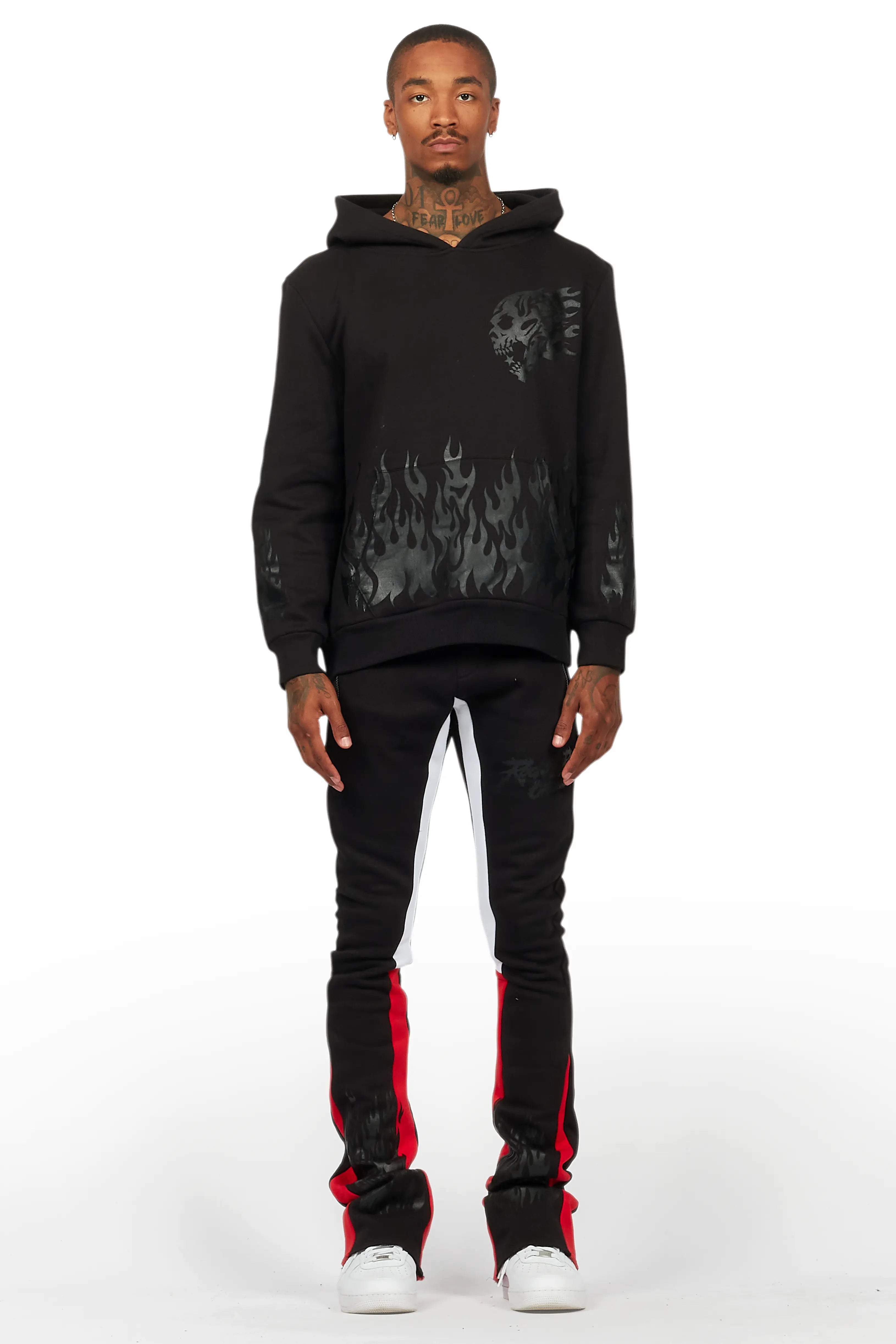 Bubble Black/Black Stacked Flare Hoodie Track Set