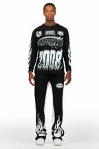 Amos Black/White Long Sleeve T-Shirt/Stacked Baggy Pant Set