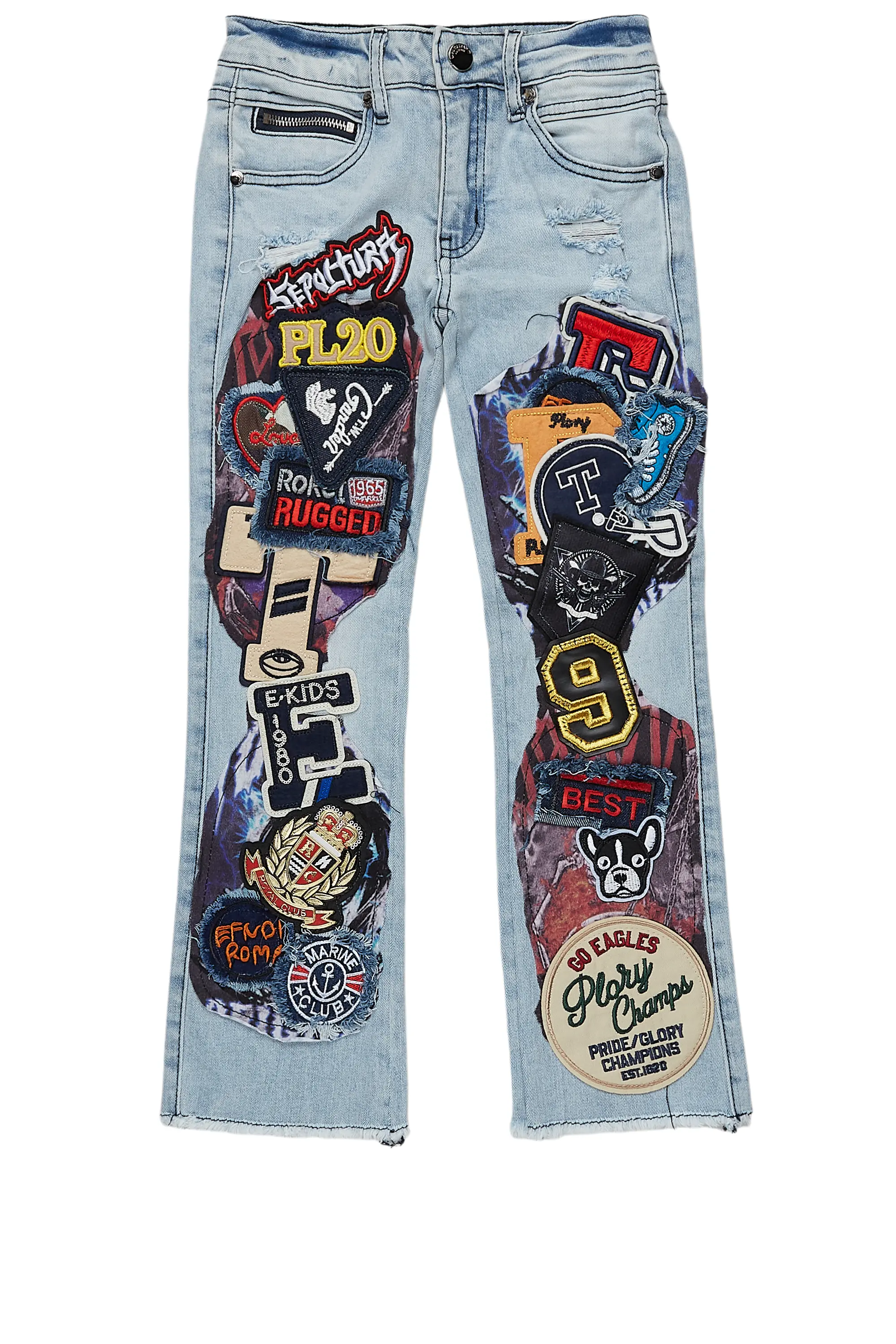 Girls Esma Blue Stacked Flare Jean