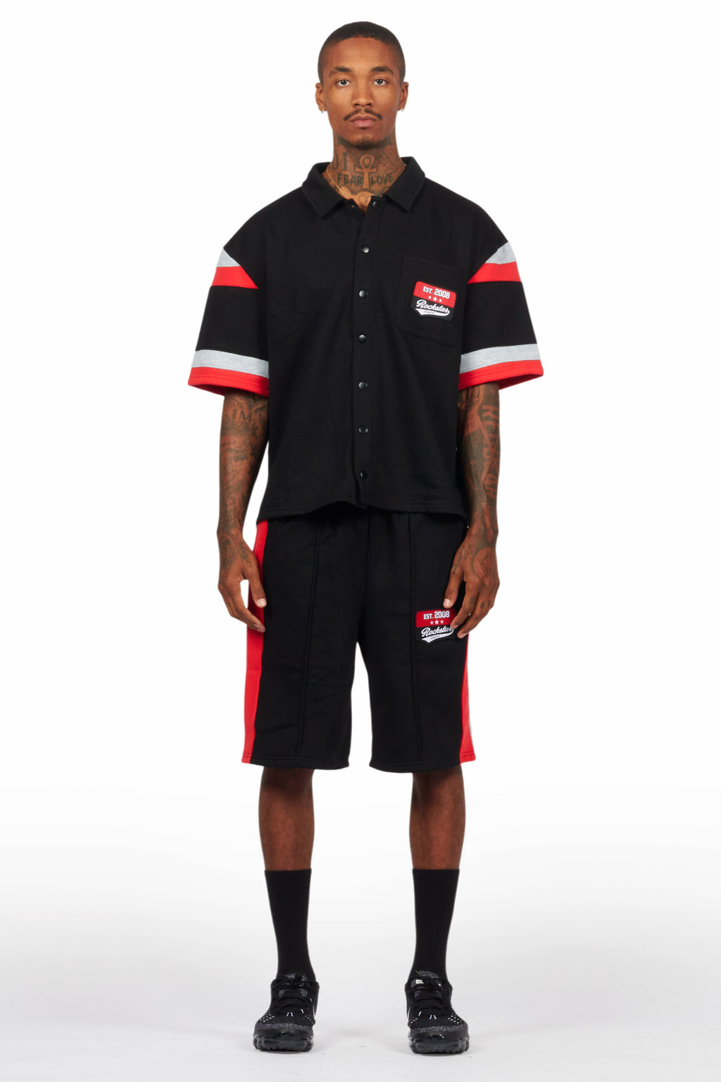 Zavid Black Button Up T-Shirt/Short Set