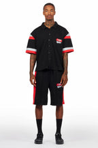 Zavid Black Button Up T-Shirt/Short Set