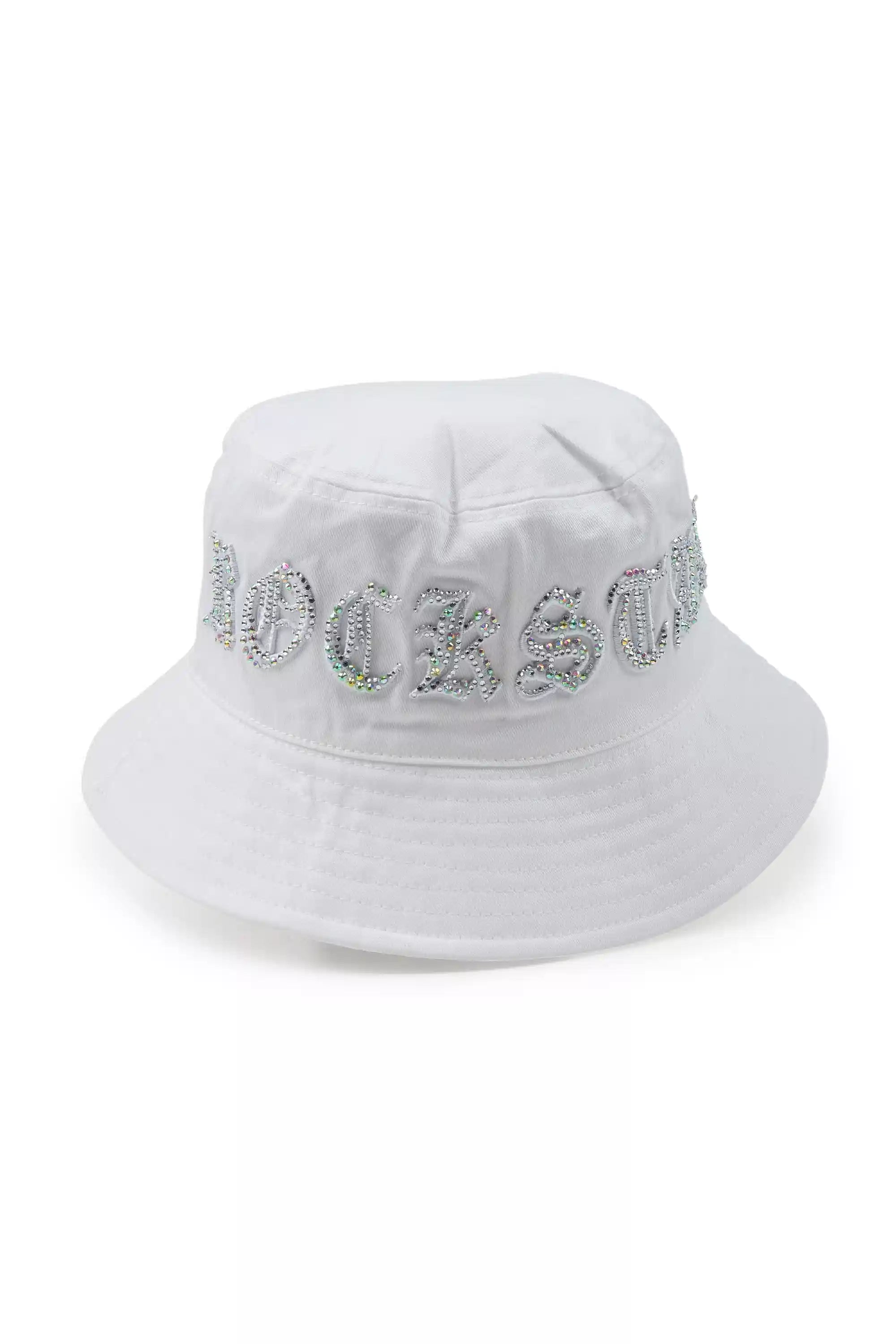 Charis White Rhinestone Graphic Bucket Hat