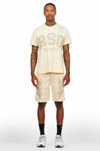 Bellamy Beige/Black Rhinestone Tee Short Set