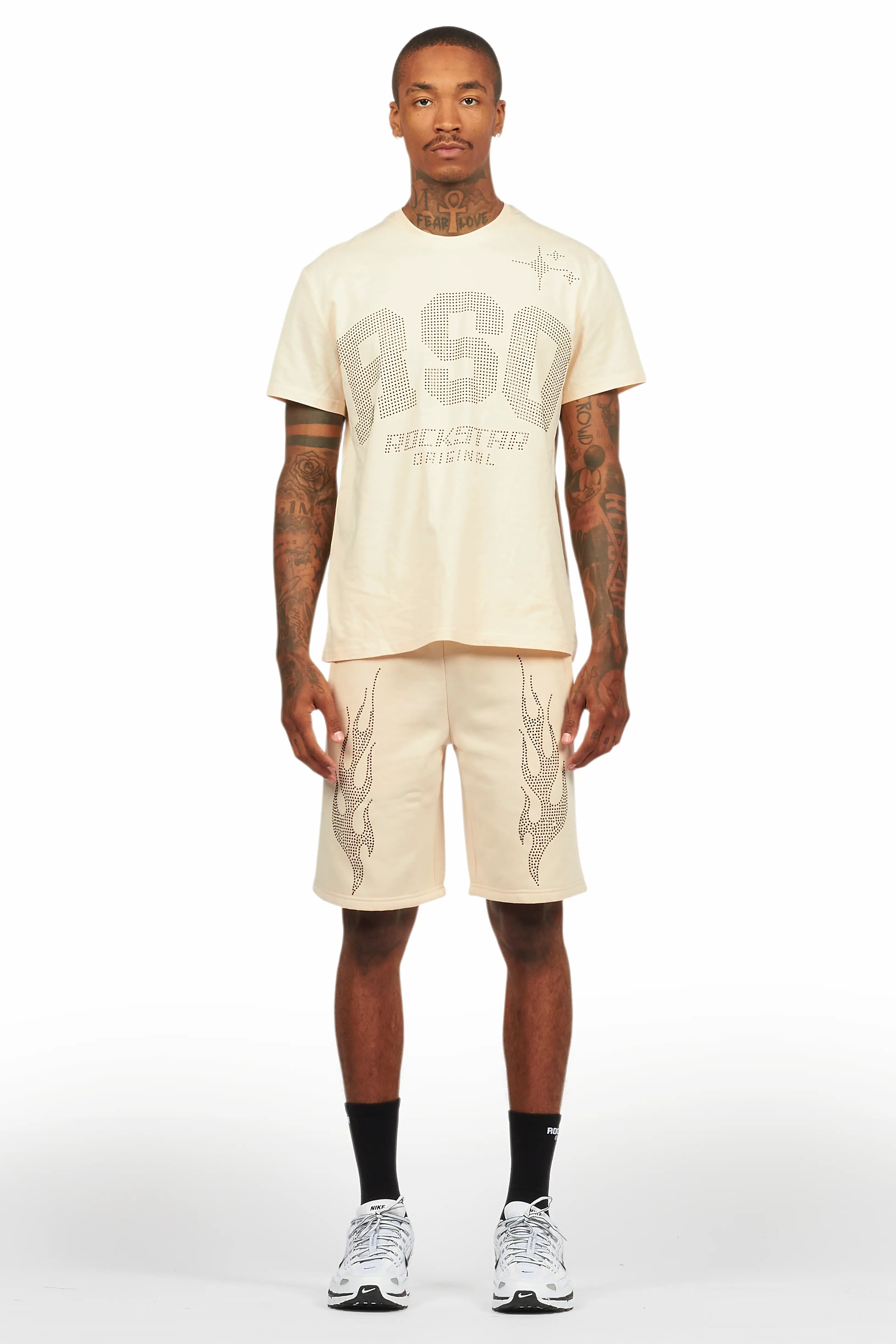 Bellamy Beige/Black Rhinestone Tee Short Set