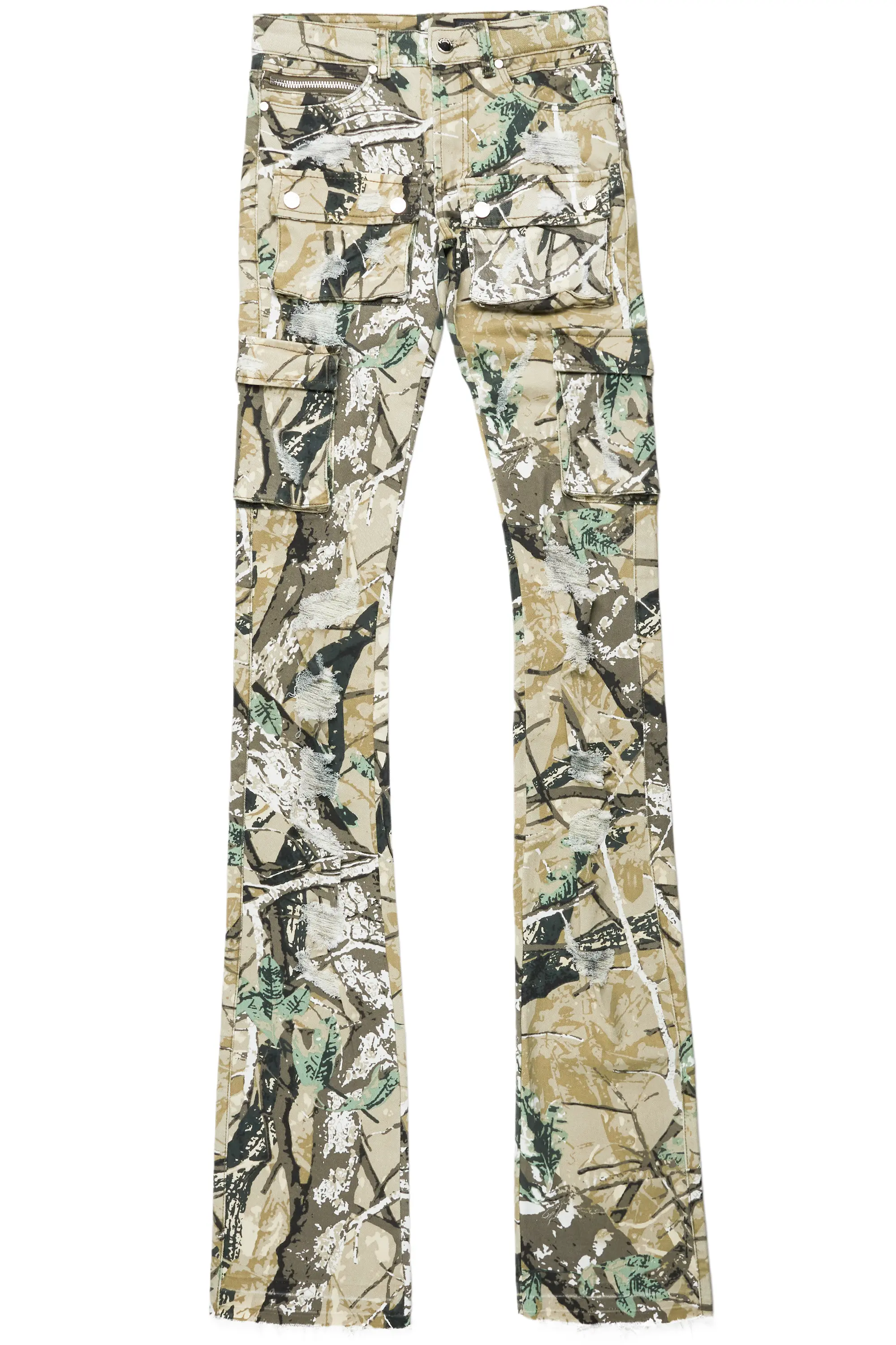 Zaire Tree Camo Cargo Super Stacked Flare Jean