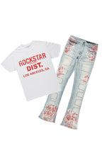Saxon White/Red T-Shirt/Stacked Flare Jean Set