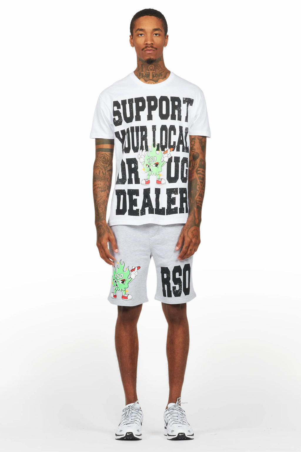 Tarl White/Grey Graphic T-Shirt Short Set