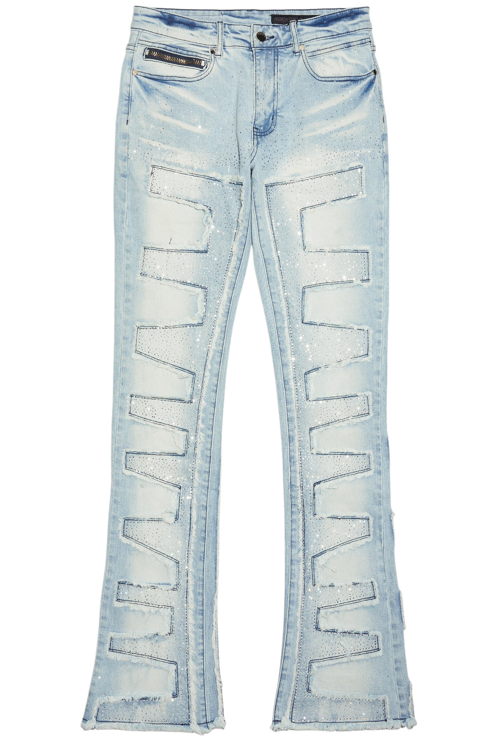 Shake Light Blue Rhinestone Stacked Flare Jean