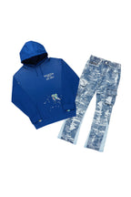 Boys Artie Royal Blue Hoodie/Stacked Flare Jean Set