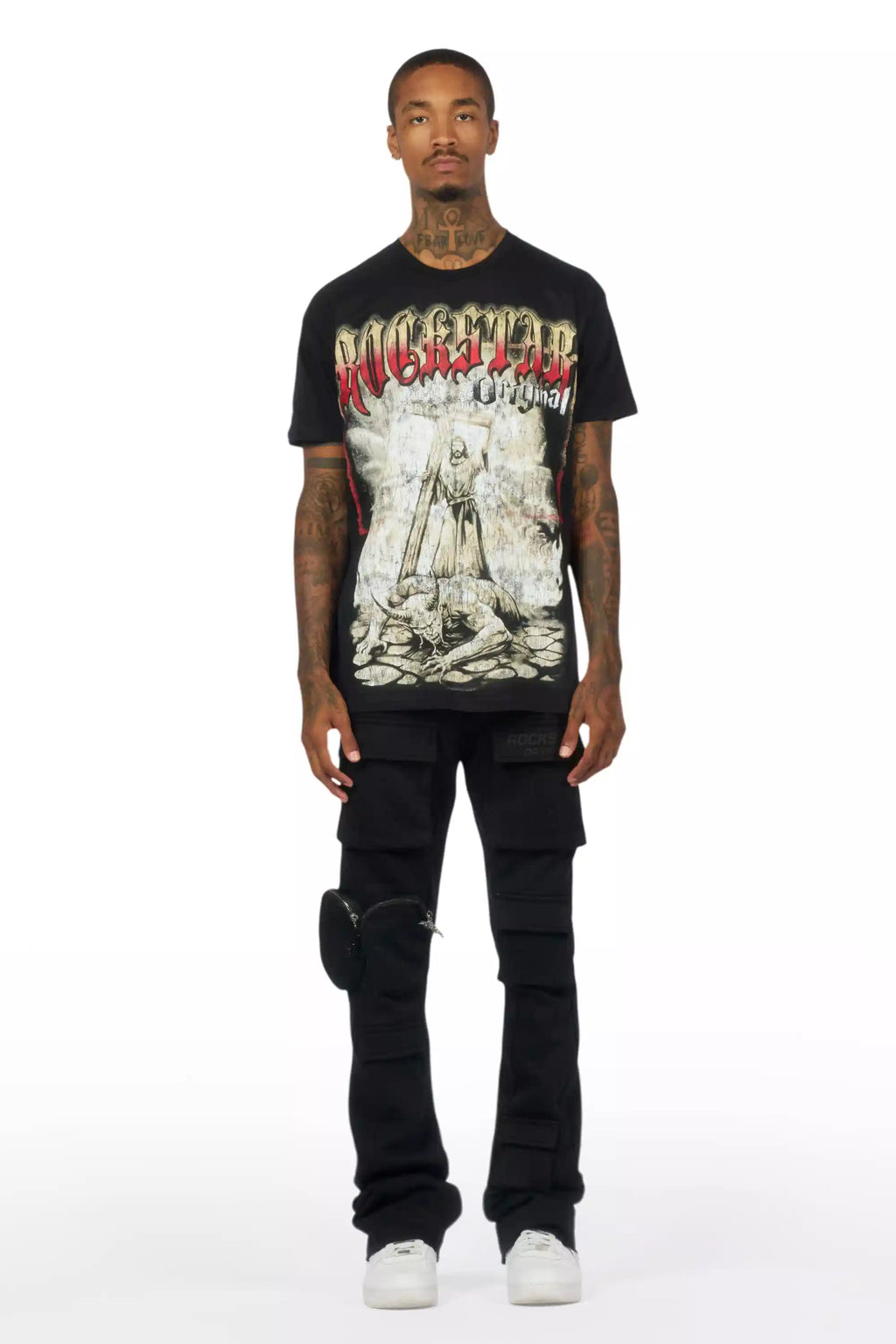 Noriko Black/Black Stacked Flare Track Pant