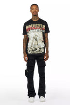 Noriko Black/Black Stacked Flare Track Pant