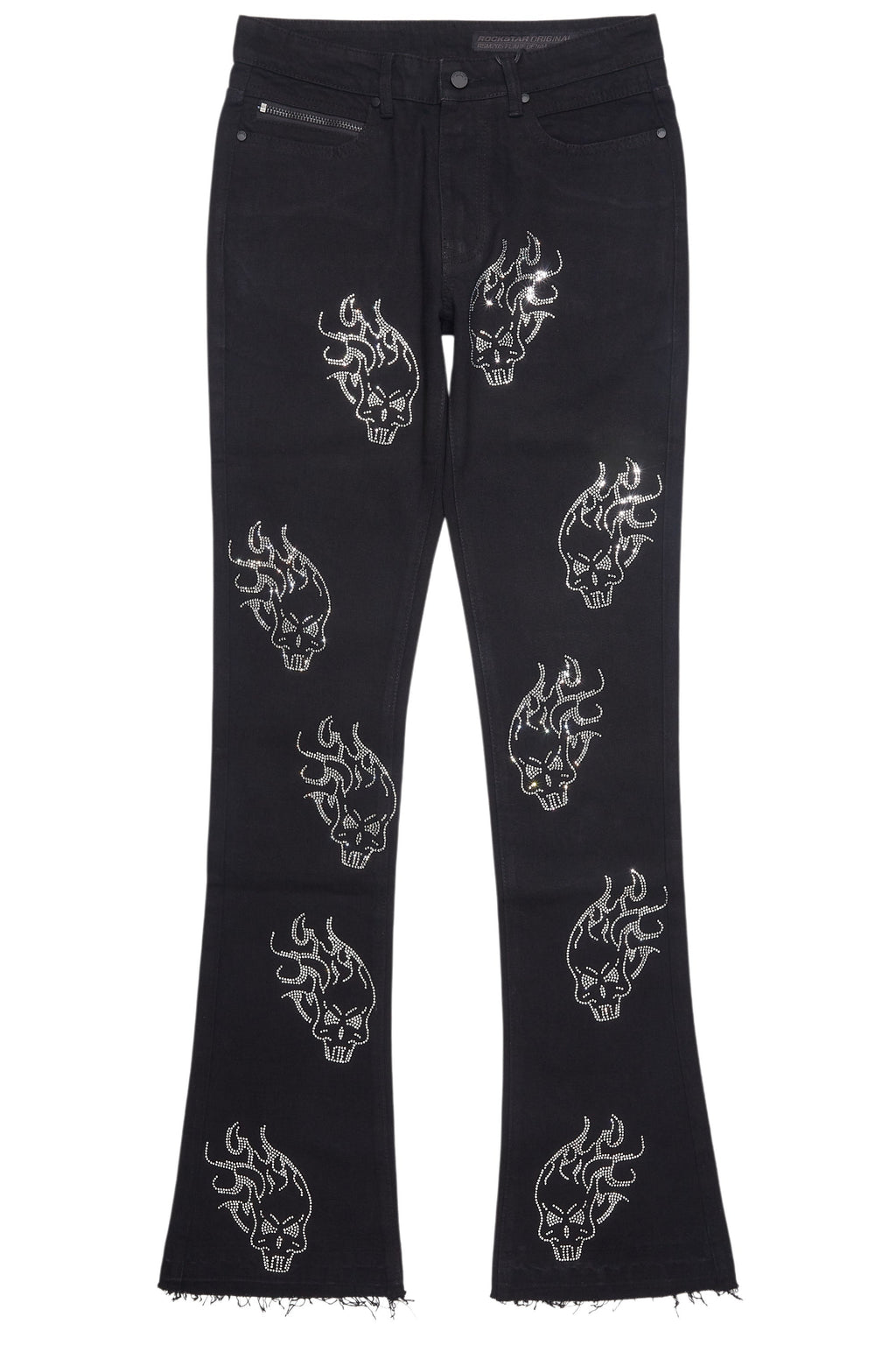 Yari Jet Black Rhinestone Stacked Flare Jean