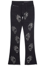 Yari Jet Black Rhinestone Stacked Flare Jean