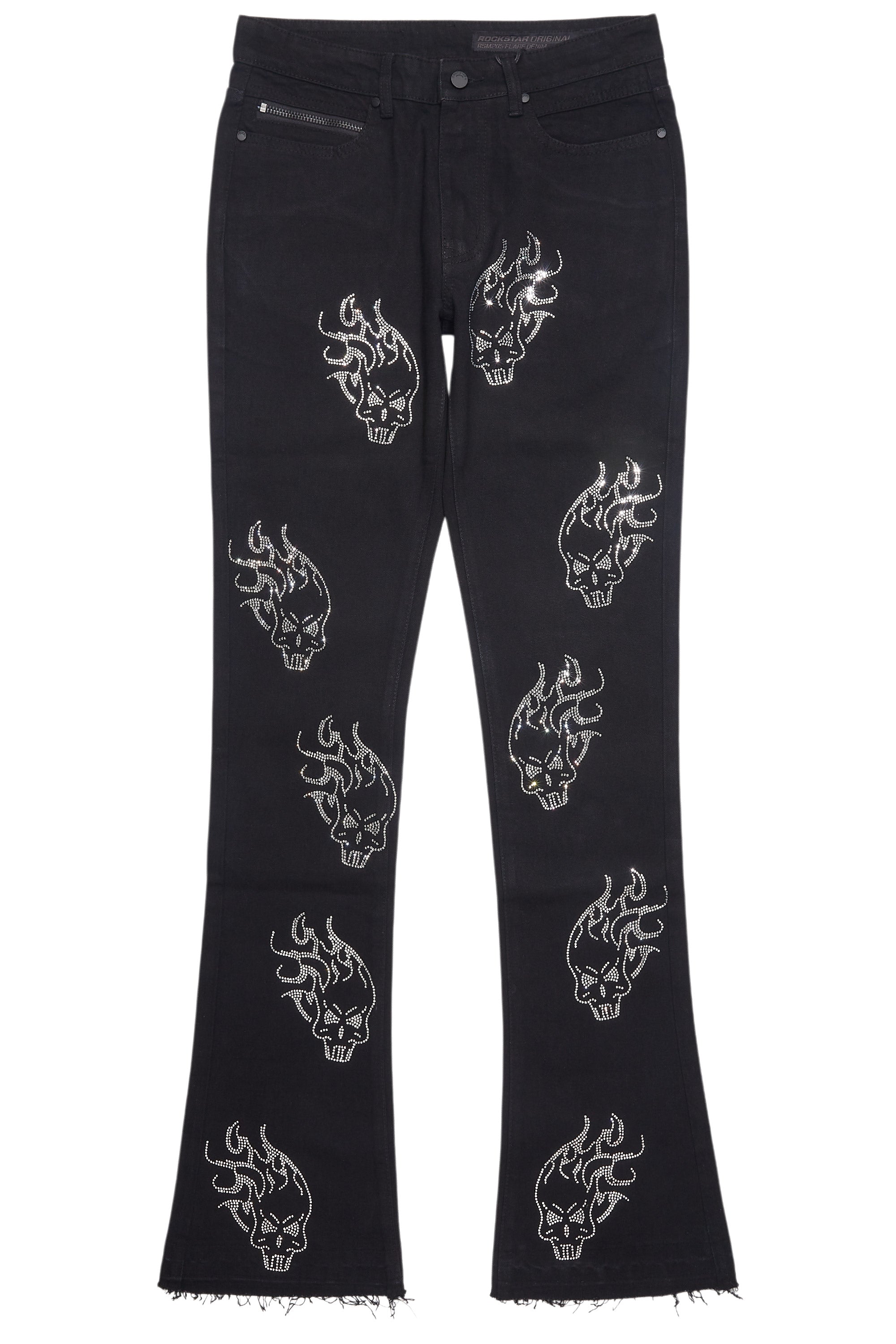 Yari Jet Black Rhinestone Stacked Flare Jean
