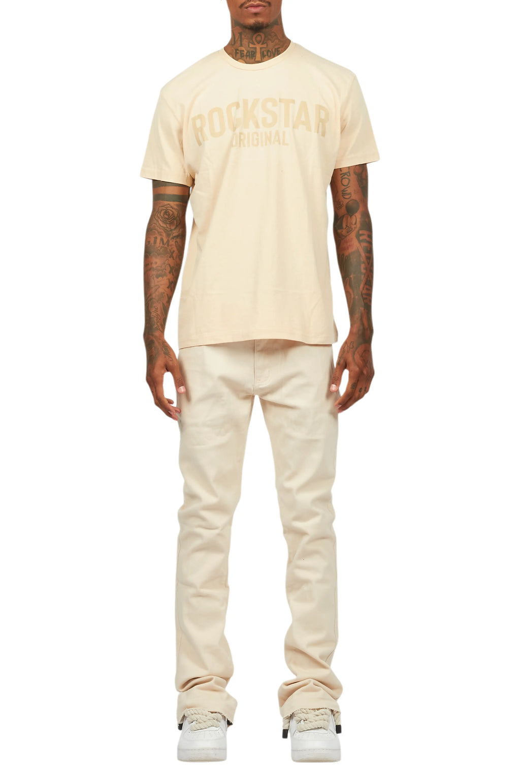 Sana Sand/Beige T-Shirt/Dag Stacked Flare Jean Set