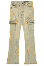 Revved Dirty Blue Stacked Flare Jean