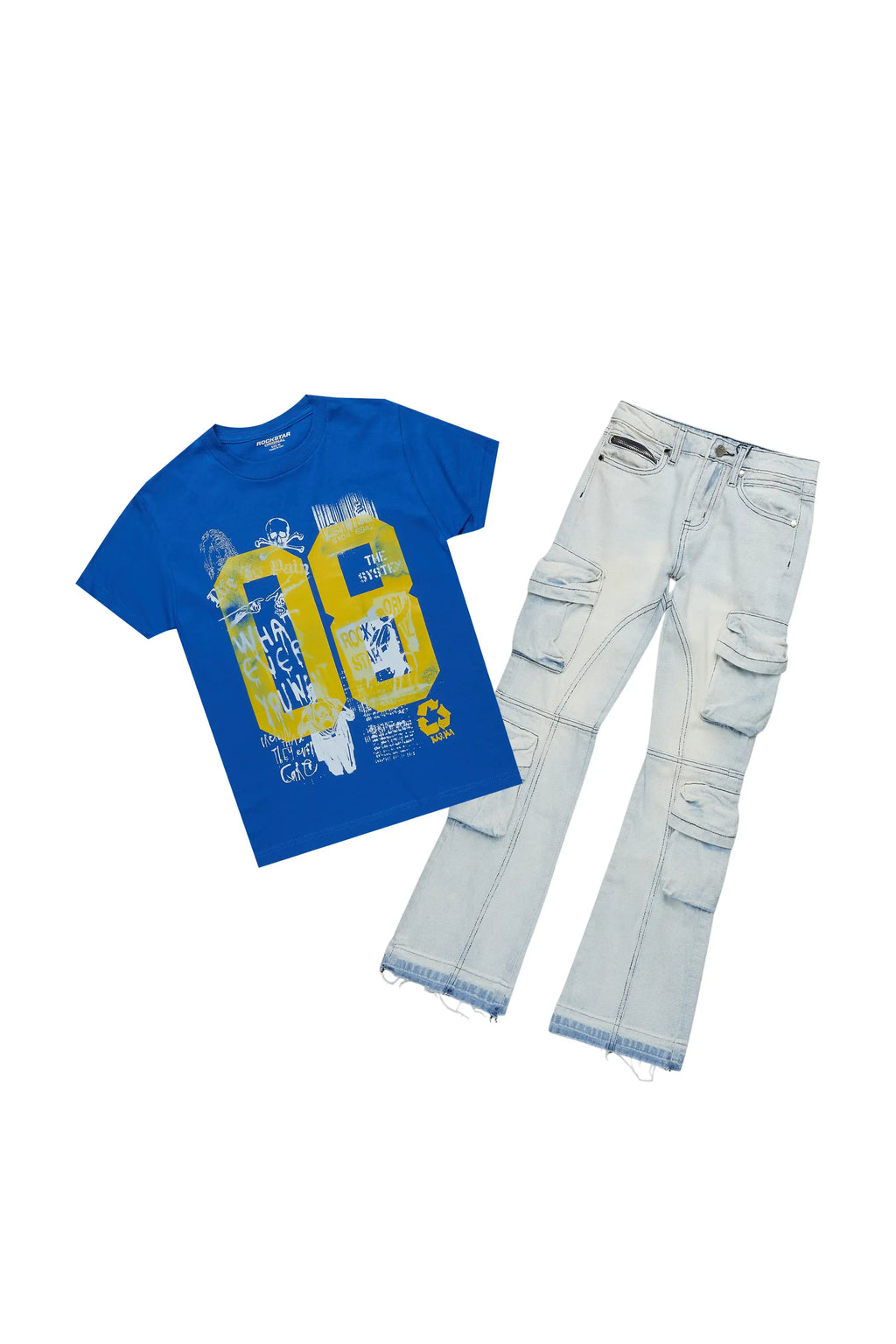 Boys Beau Royal Blue T-Shirt/Stacked Flare Jean Set