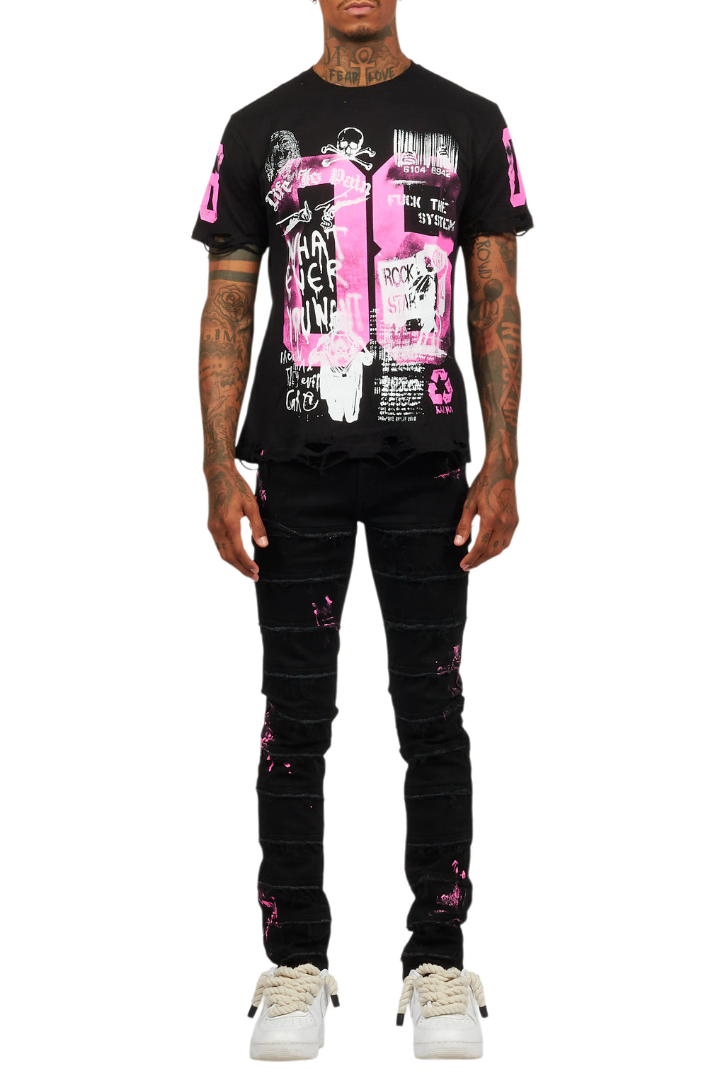 Grill Black/Pink T-Shirt/Slim Fit Jean Set
