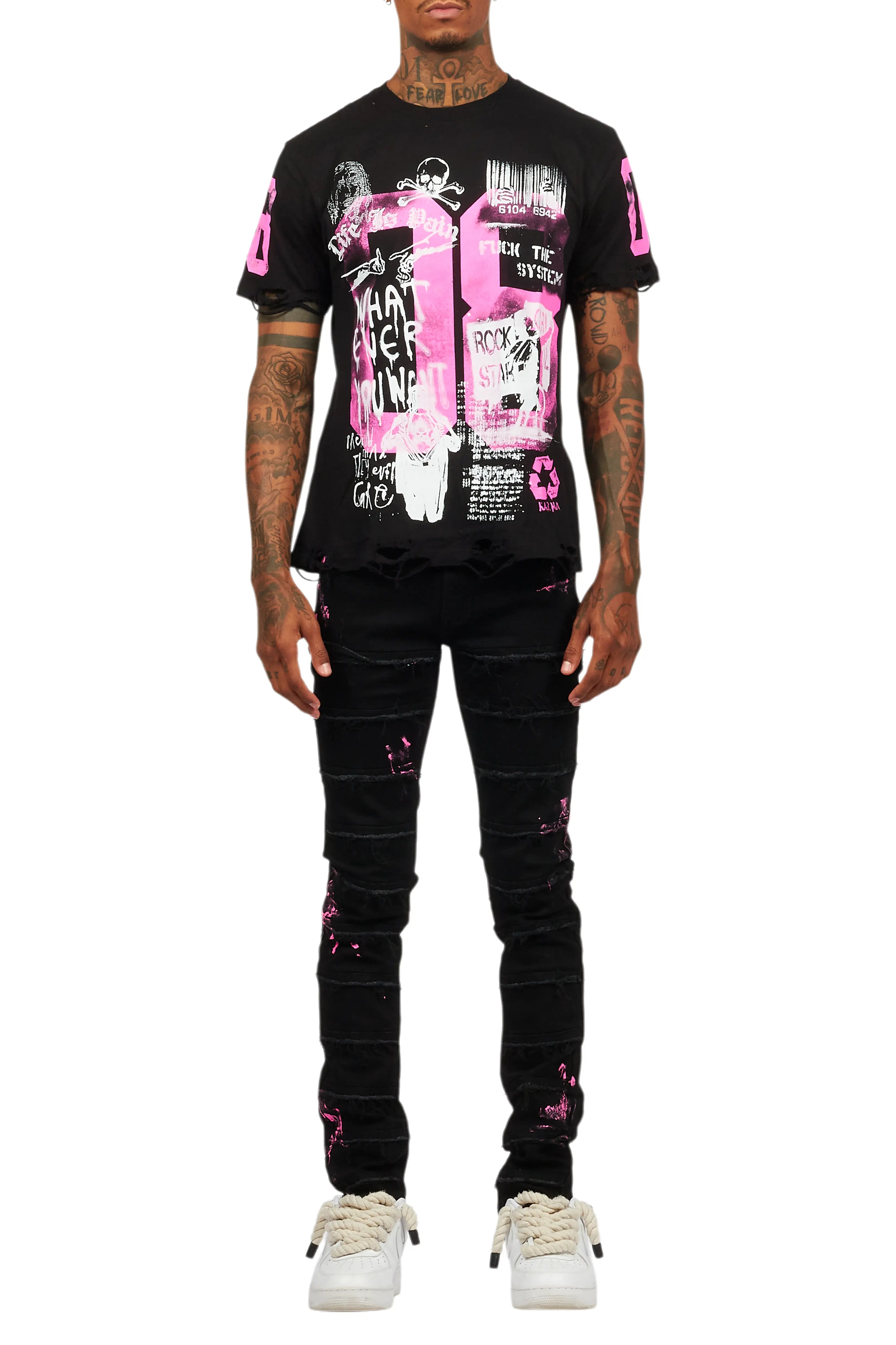 Grill Black/Pink T-Shirt/Slim Fit Jean Set