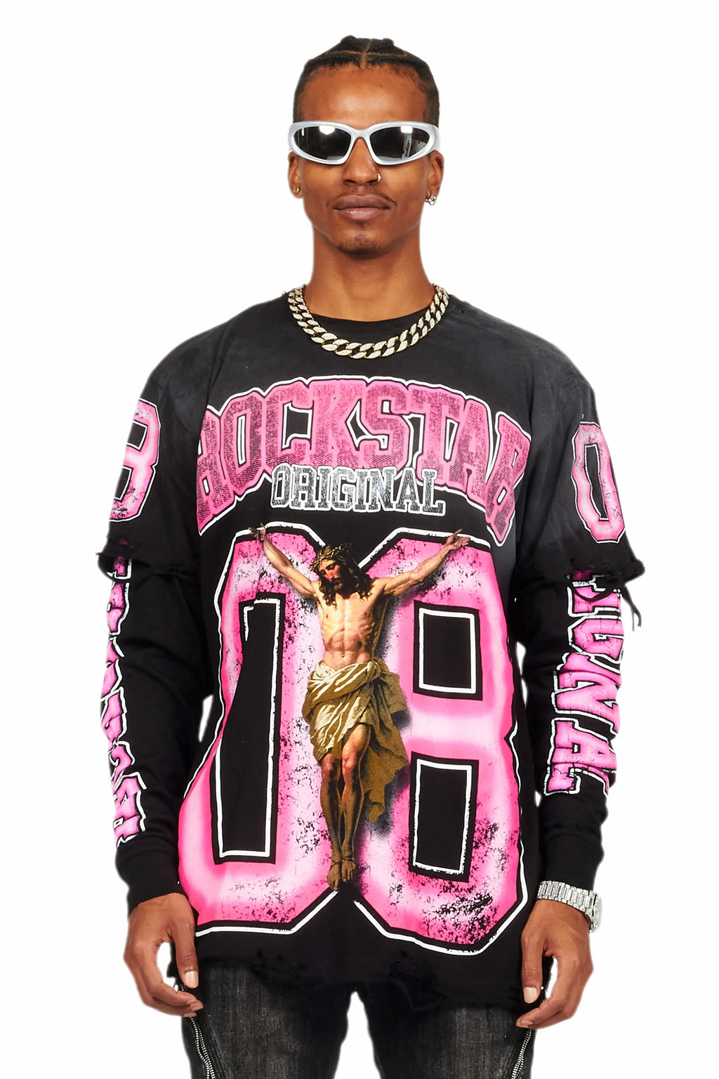 Fields Black Double Layer Long Sleeve Graphic T-Shirt