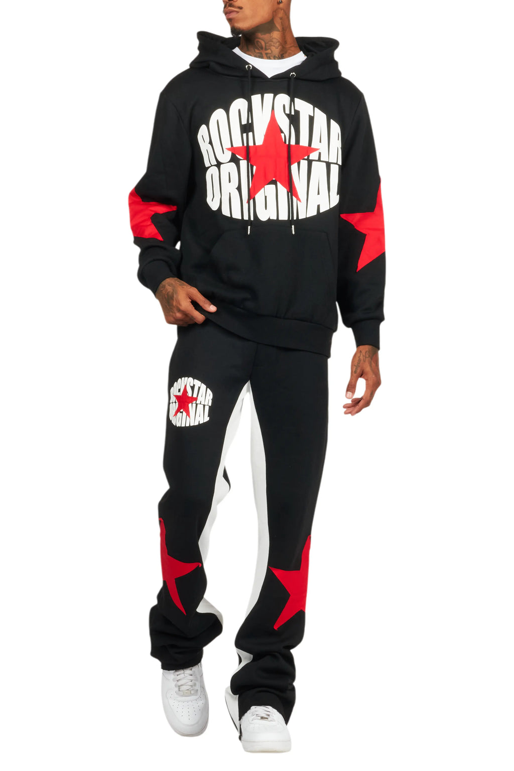 States Black/Red Baggy Stacked Hoodie Track Set