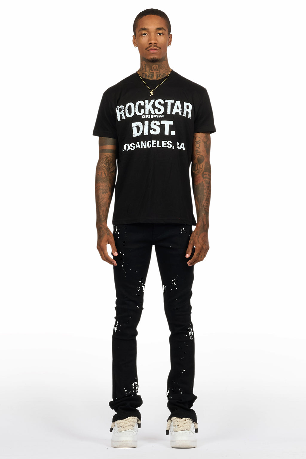 Lake Black/White T-Shirt/Dag Stacked Flare Jean Set