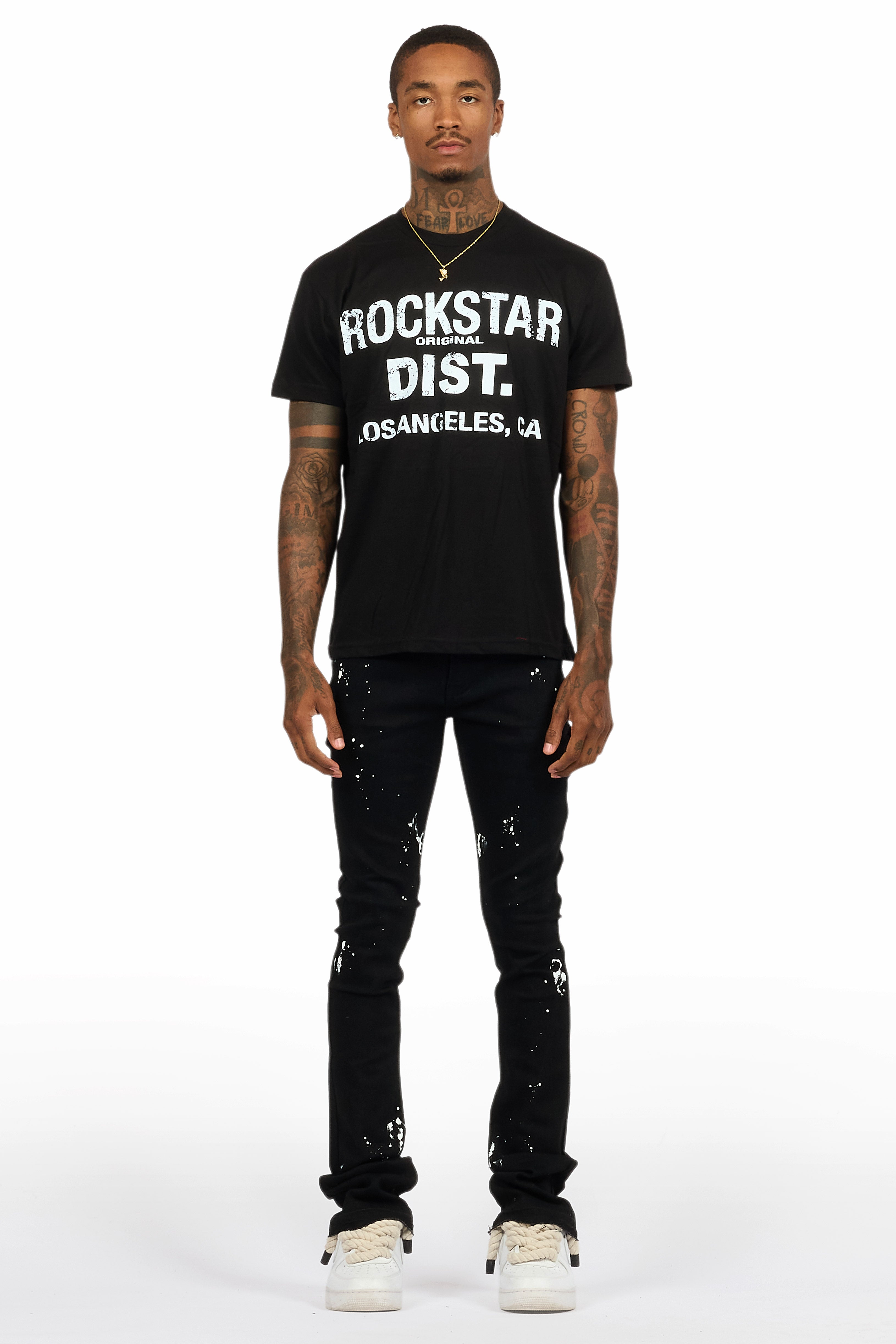 Lake Black/White T-Shirt/Dag Stacked Flare Jean Set