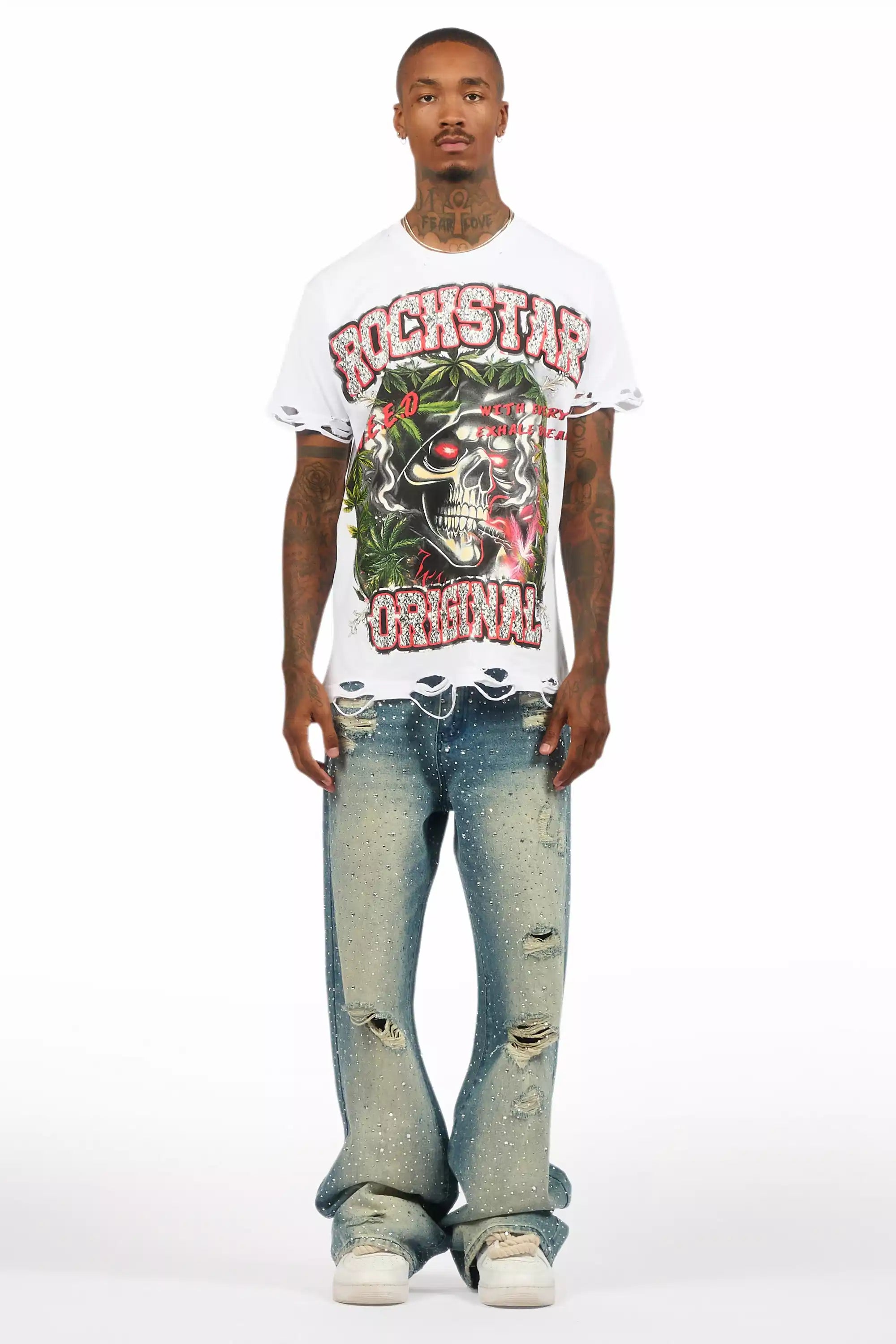 Discolite Rhinestone Medium Blue Baggy Jean