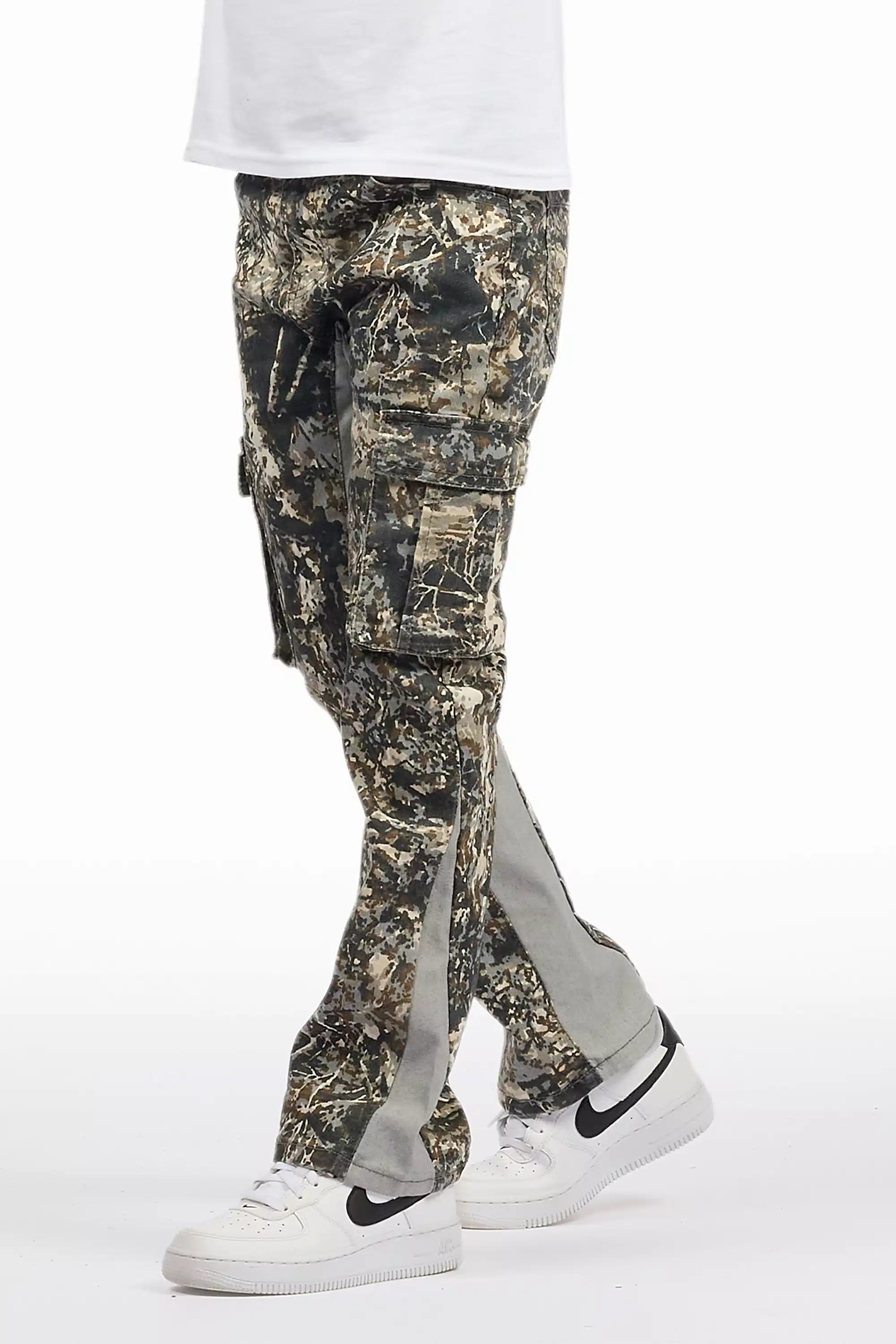 Boys Oak Grey Tree Camo Flare Cargo Jean