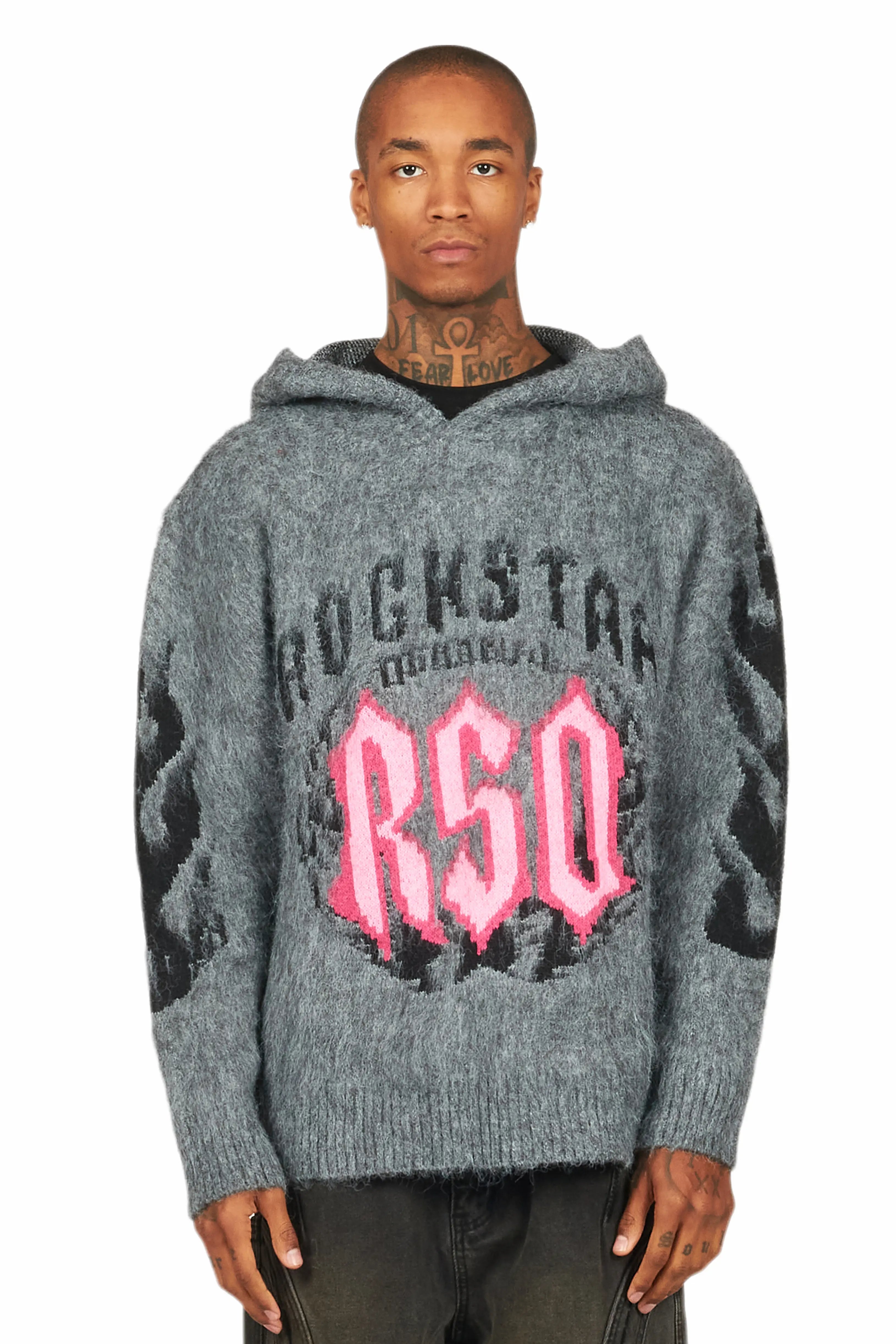 Boaz Heather Grey Graphic Mohair Hoodie