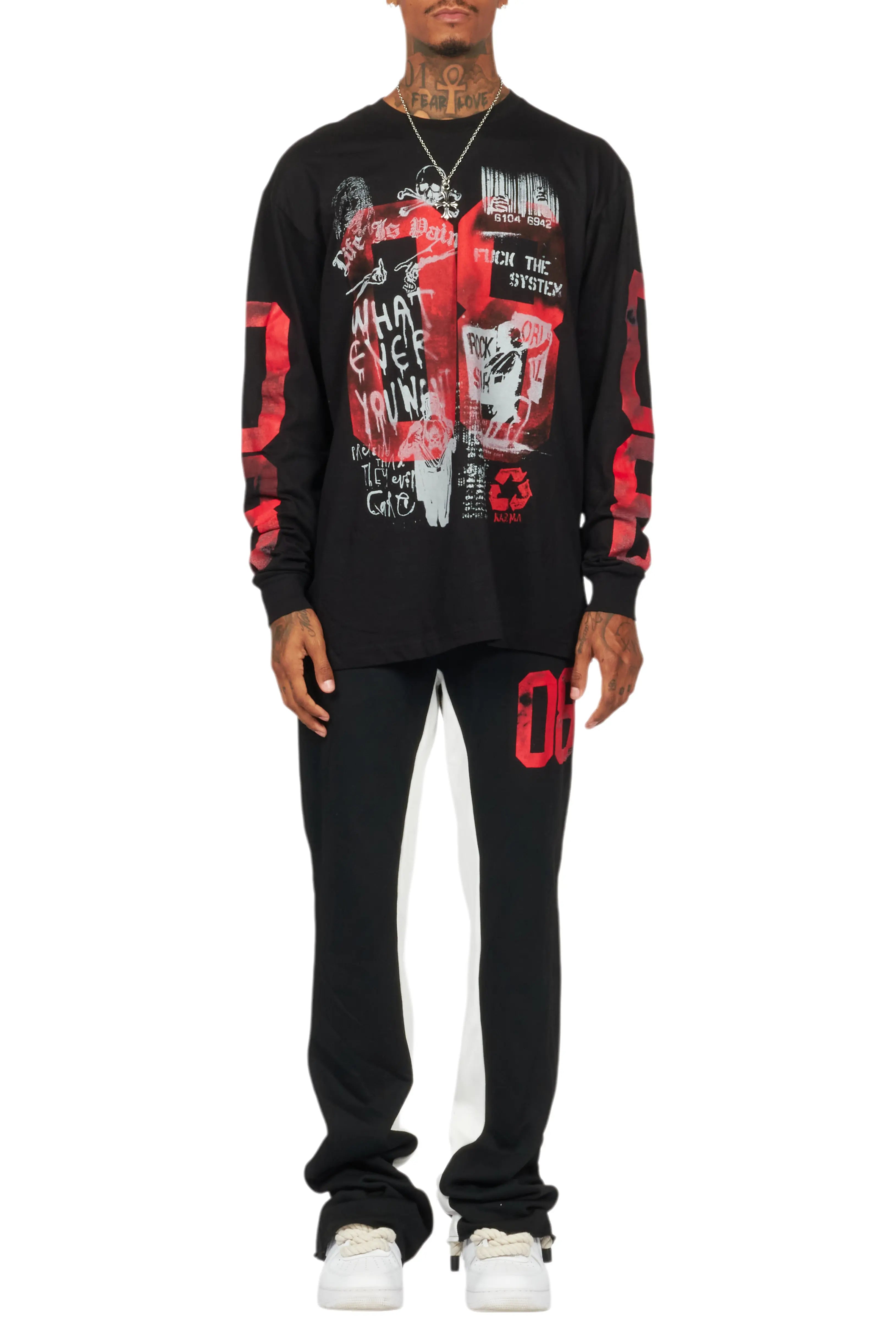 Grill Black/Red Long Sleeve T-Shirt/Baggy Pant Set