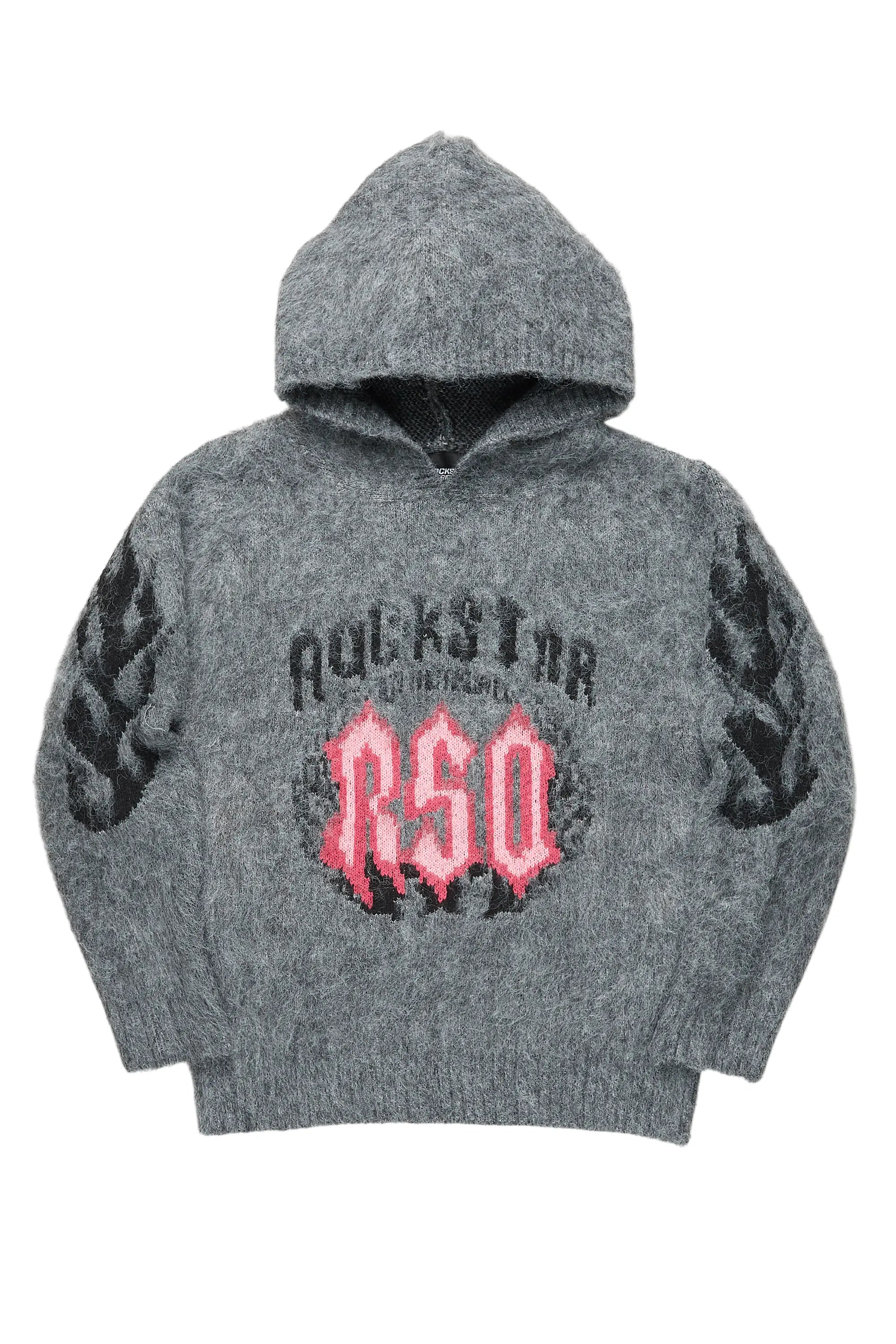 Girls Kanny Light Grey Graphic Knitted Mohair Hoodie