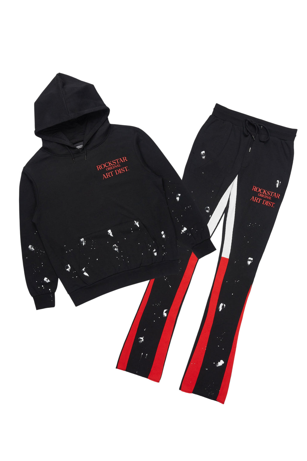 Raffer Black/Bright Red Hoodie/Stacked Flare Pant Set