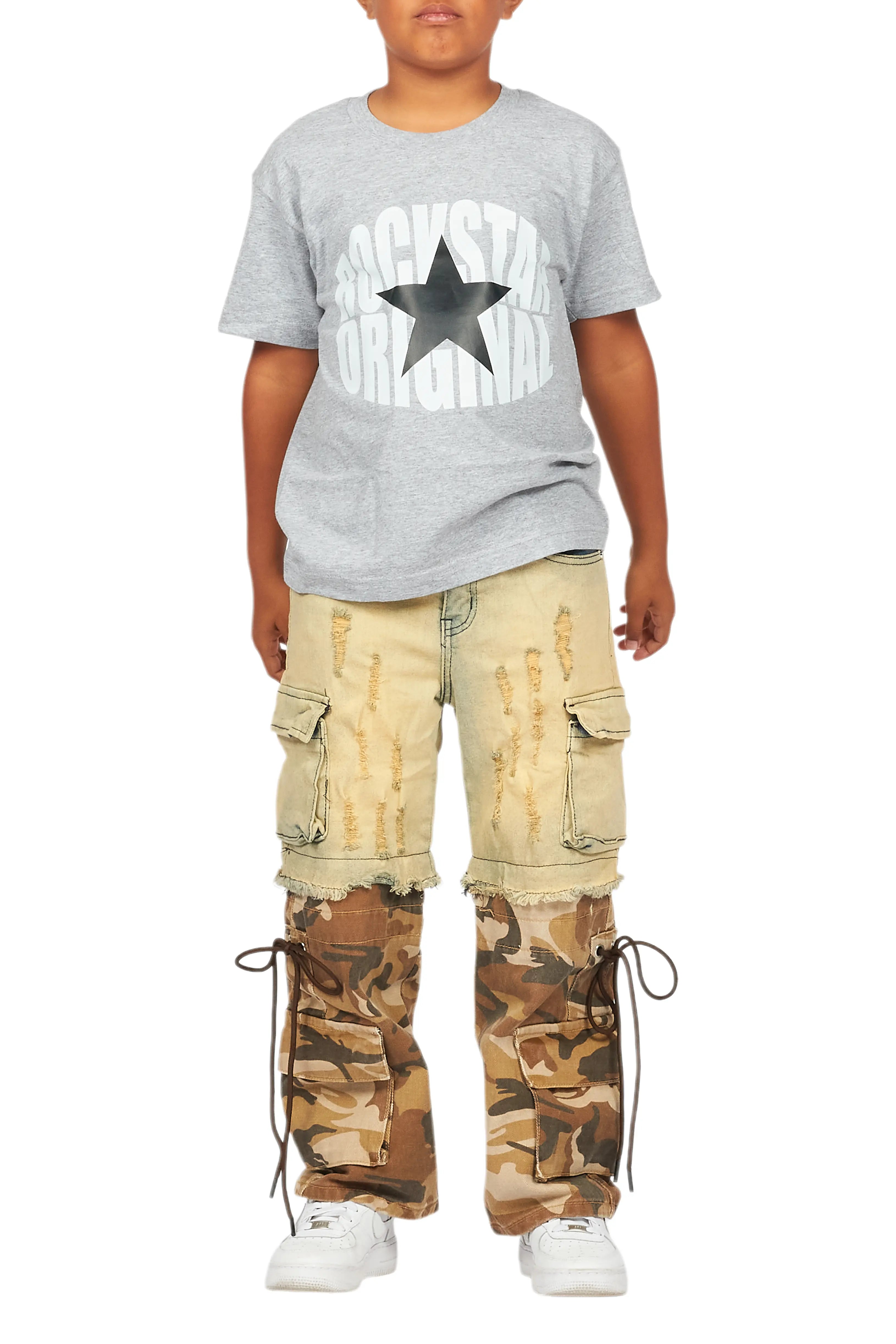 Boys Baatar Blue/Brown Camo Baggy Fit Jean