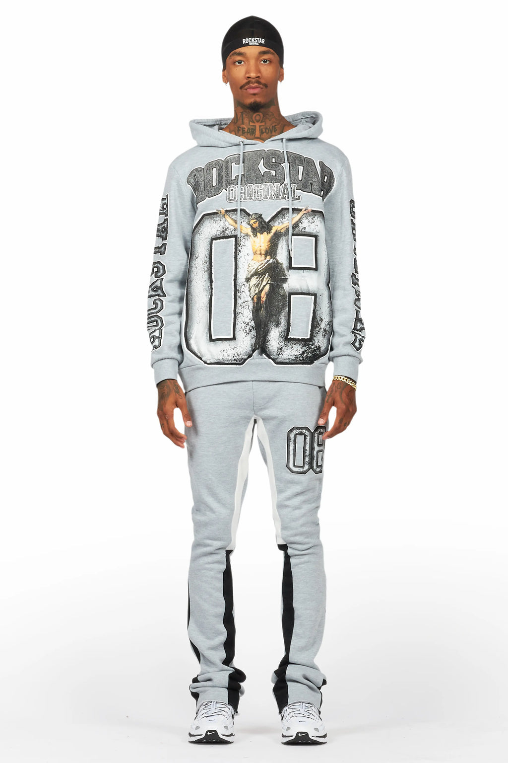 Fields Grey/White Stacked Flare Hoodie Track Set